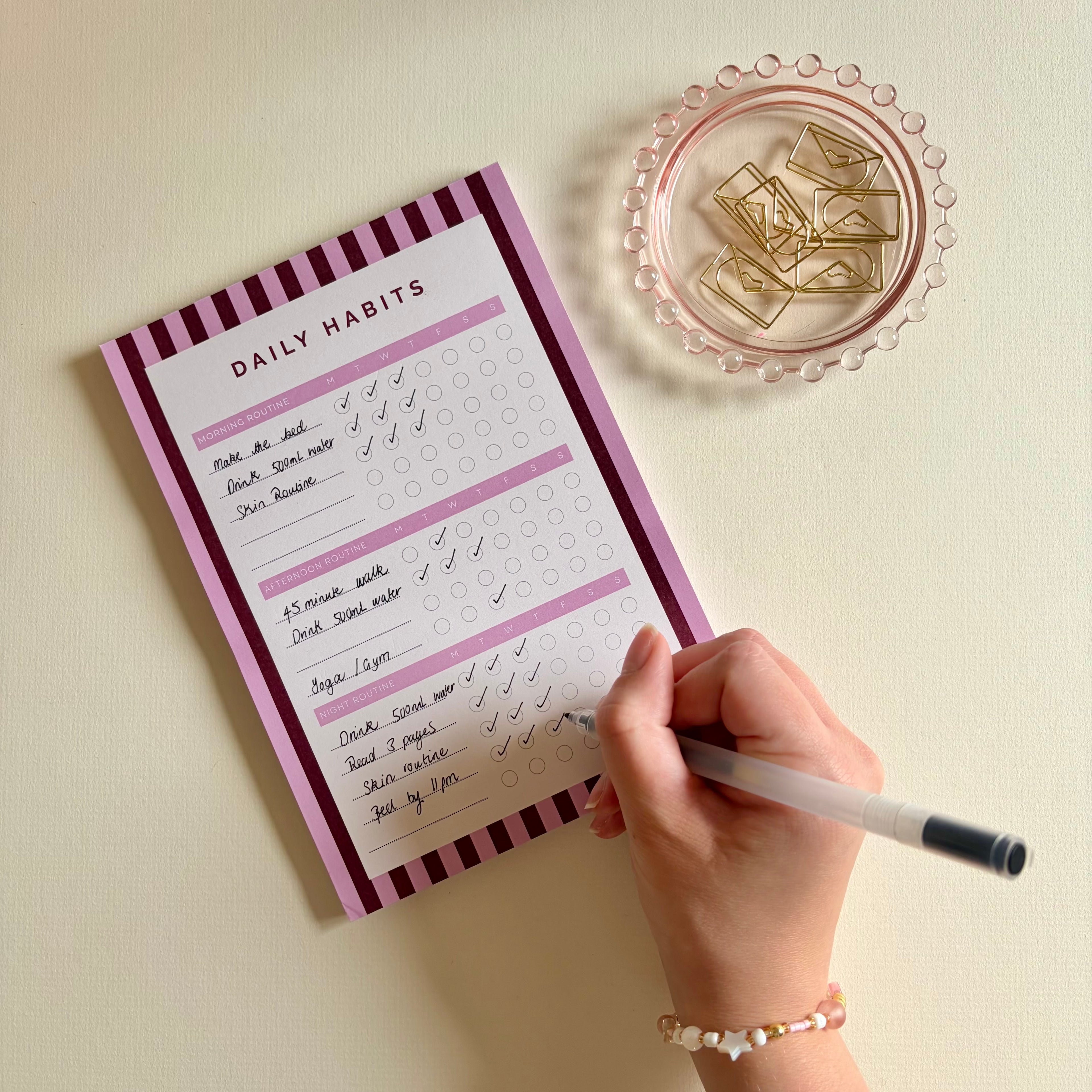 A5 Habits Tracker Pad | Pink & Red Stripes