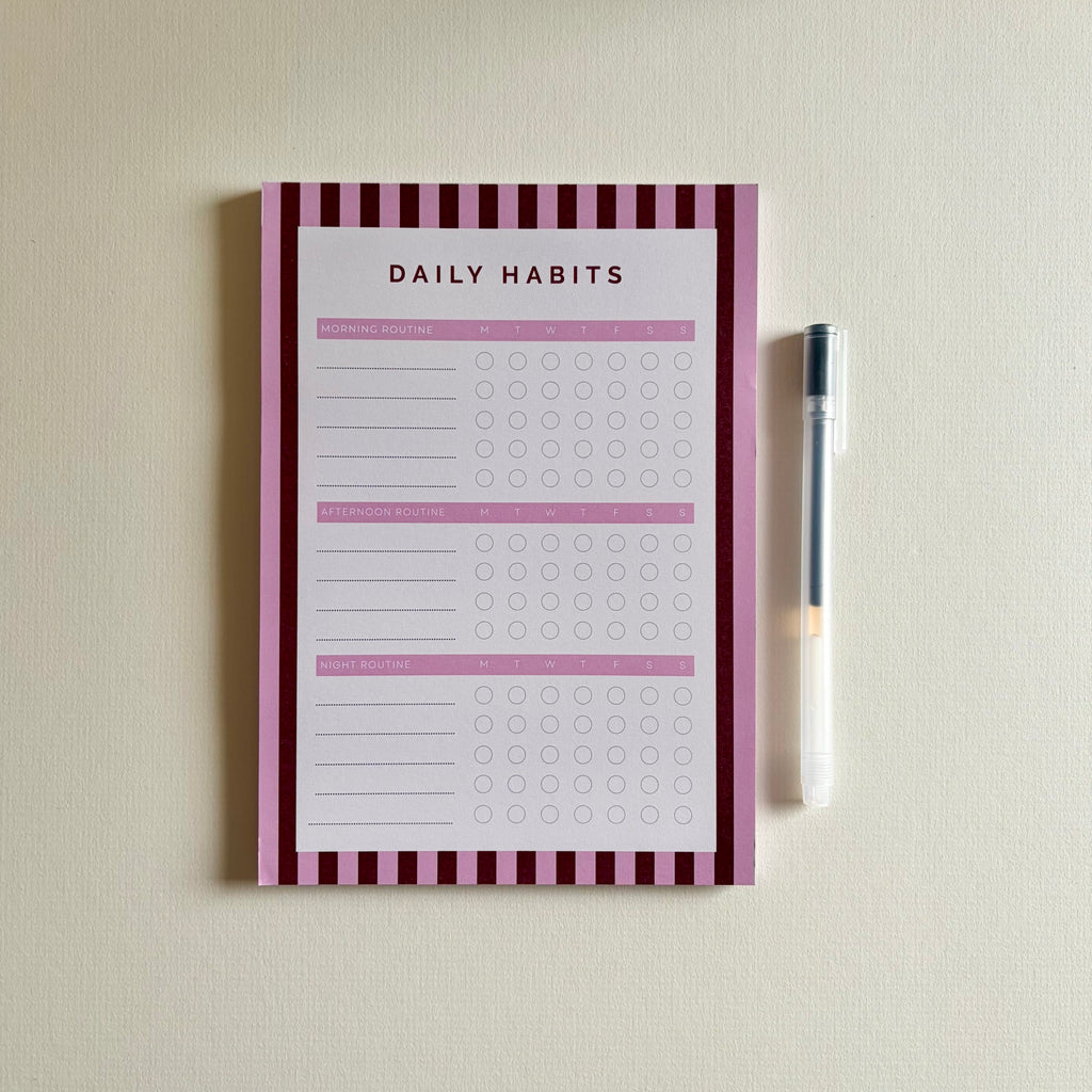 A5 Habits Tracker Pad | Pink & Red Stripes