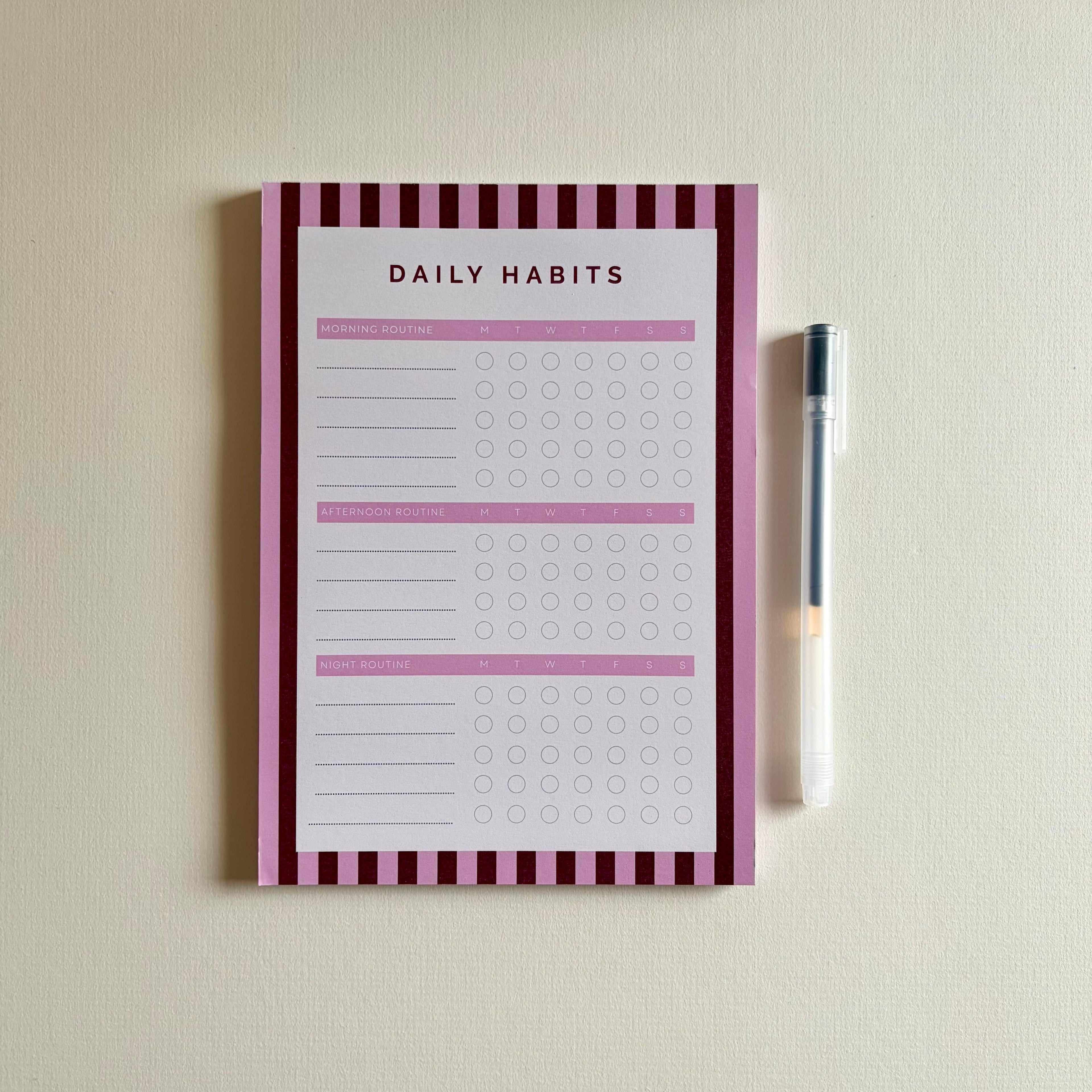 A5 Habits Tracker Pad | Pink & Red Stripes