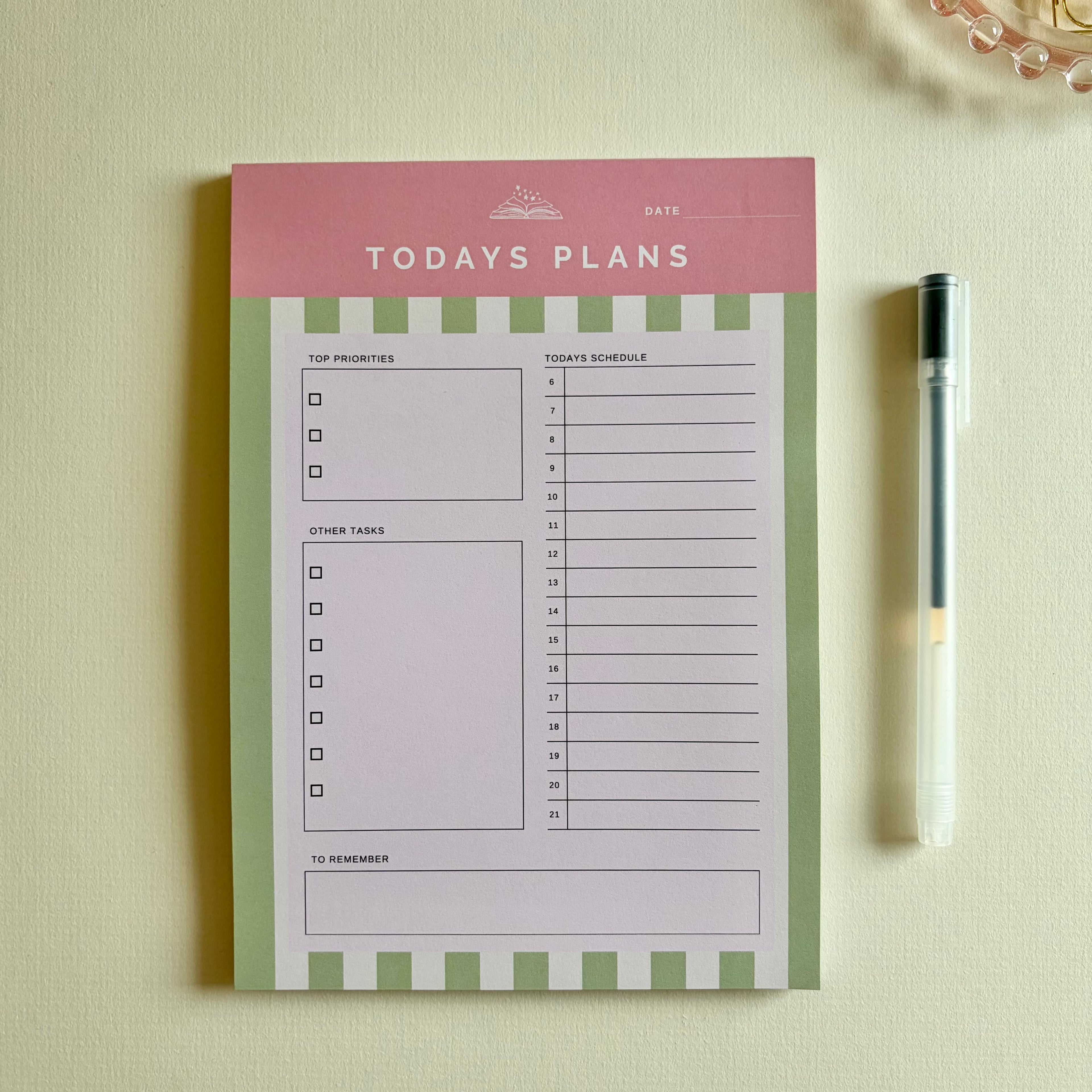 A5 Daily Planner Pad | Pink & Sage