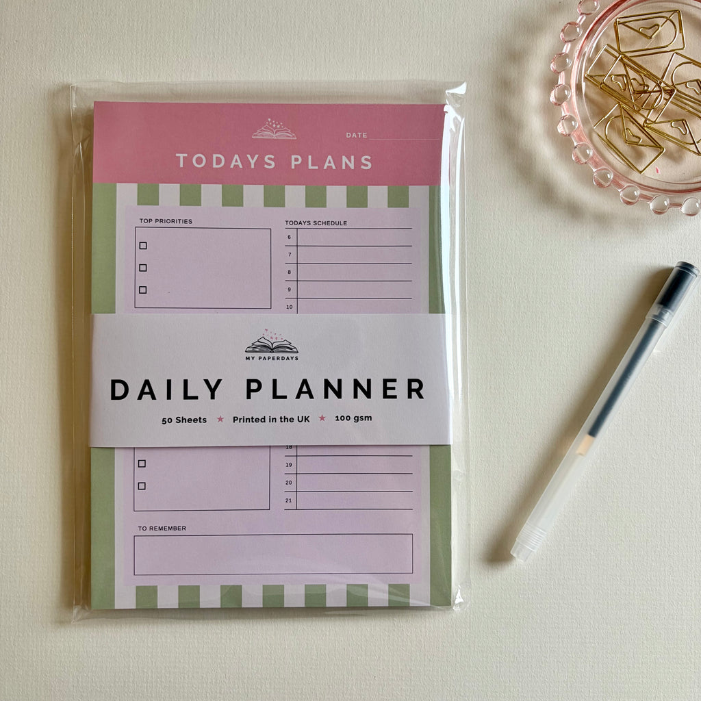 A5 Daily Planner Pad | Pink & Sage