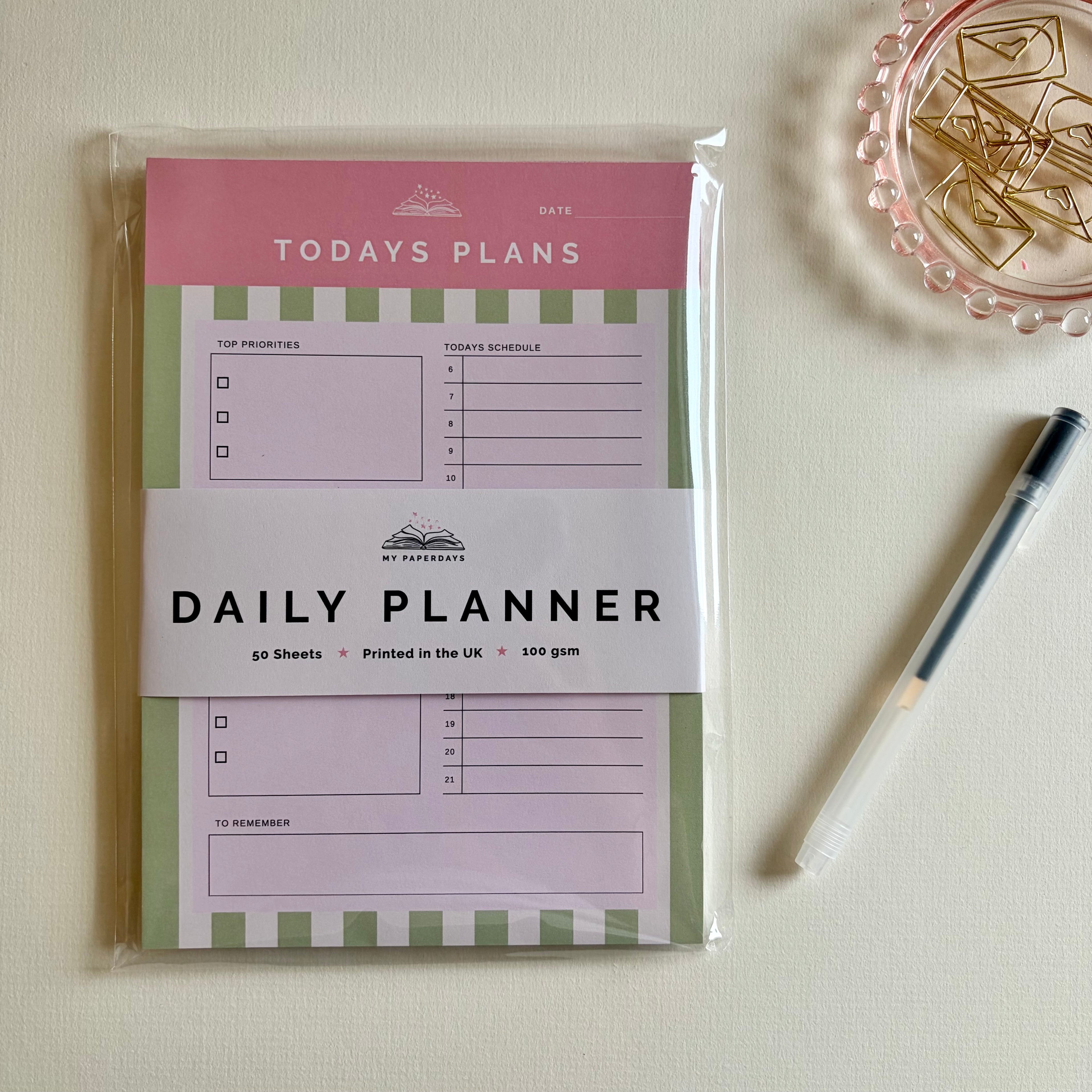 A5 Daily Planner Pad | Pink & Sage