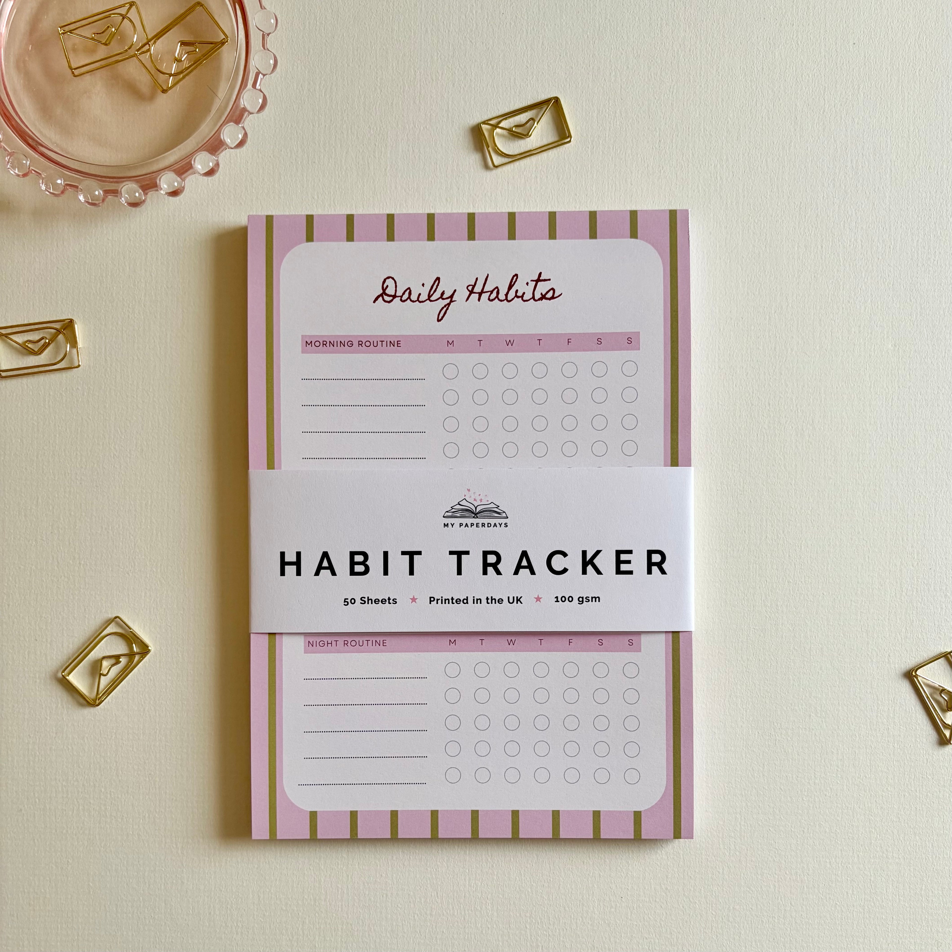 A5 Daily Habits Tracker Pad | Pink & Olive