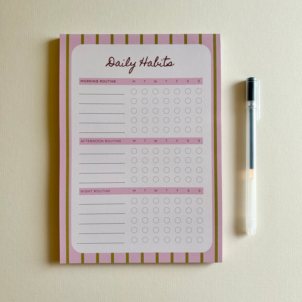 A5 Daily Habits Tracker Pad | Pink & Olive