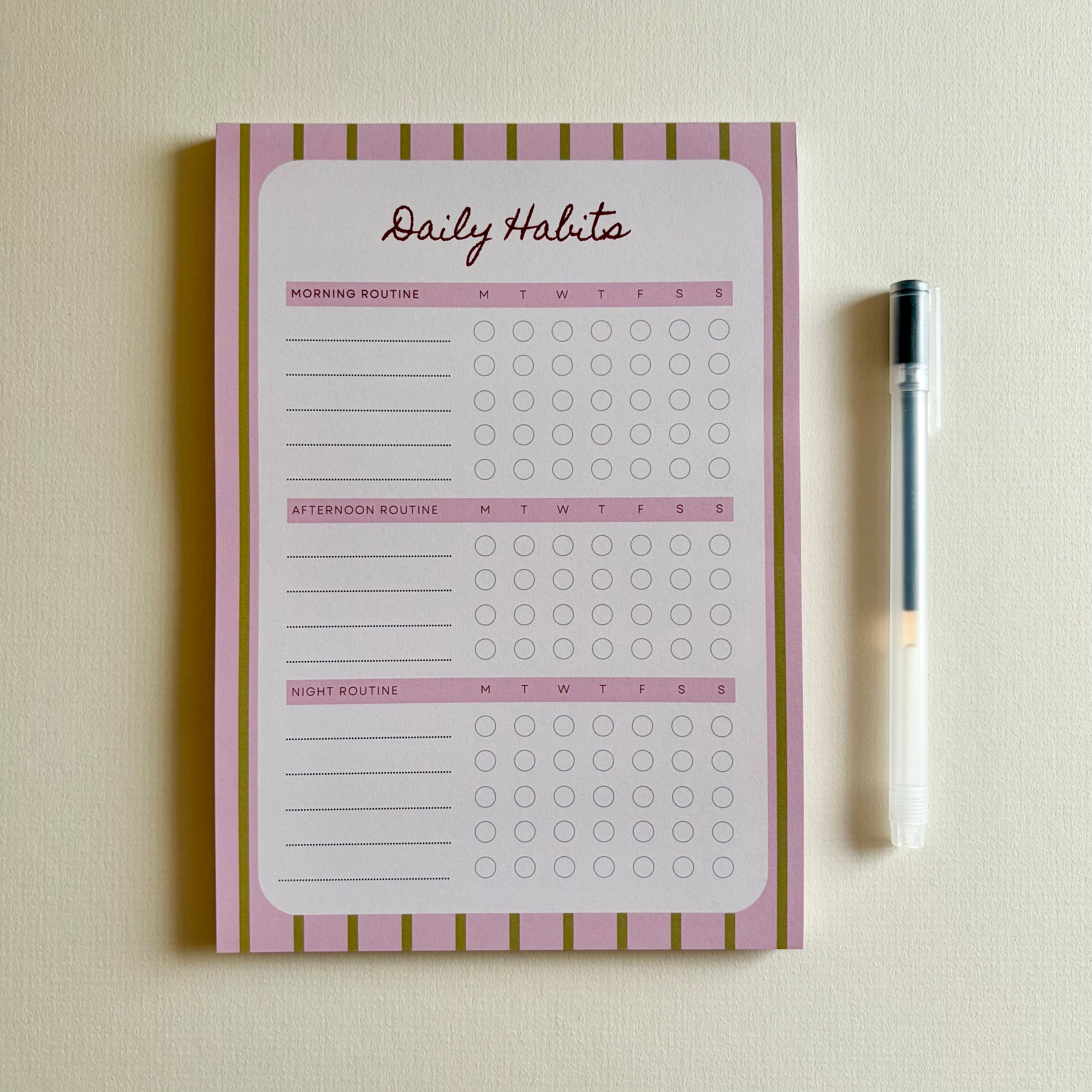 A5 Daily Habits Tracker Pad | Pink & Olive