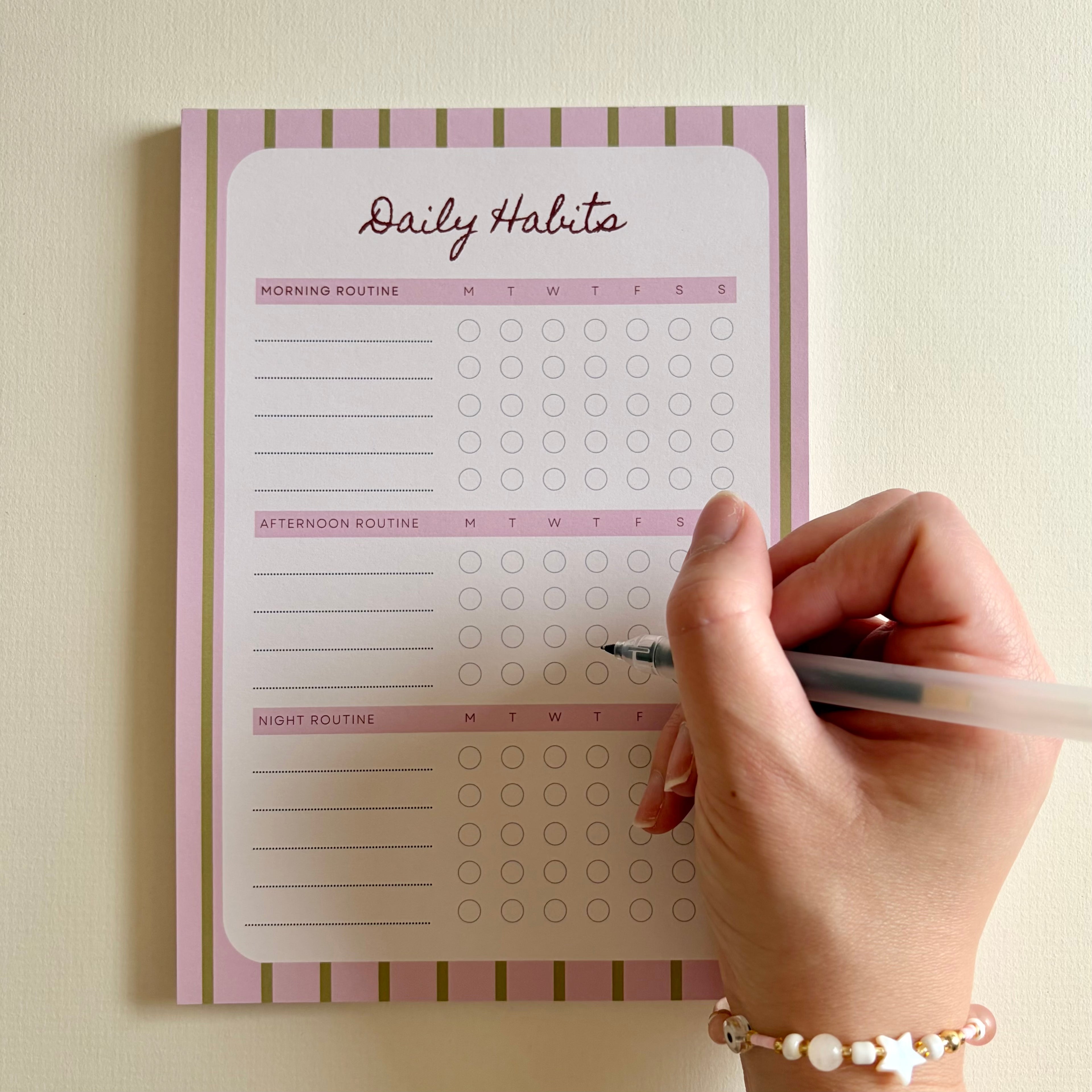 A5 Daily Habits Tracker Pad | Pink & Olive