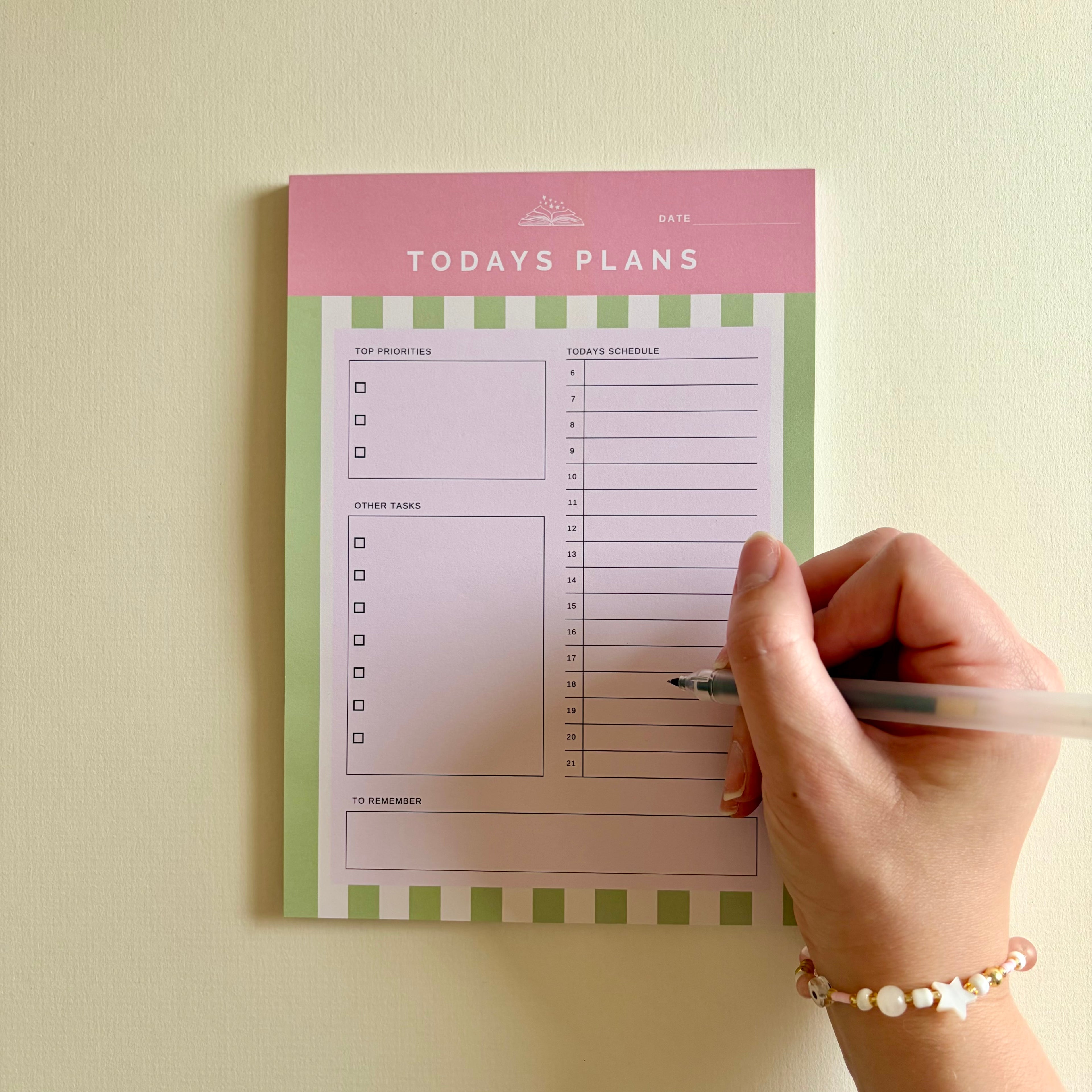 A5 Daily Planner Pad | Pink & Sage